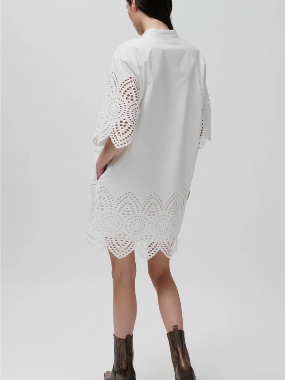 DAY White Eyelet Tunic shirt mini dress with Scalloped Hem short sleeve NWT - Picture 3 of 6